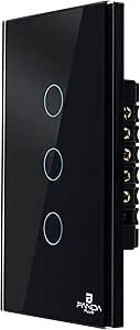 Interruptor Inteligente Touch 1,2,3 e 6 Botões Teclas 4x2 e 4x4 Alexa Google Wifi App Tuya Pandaplus Controle de Voz Automação Bivolt (Preto 3 Botões)   Ferramentas e Materiais de Construção