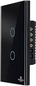Interruptor Inteligente Touch 1,2,3 e 6 Botões Teclas 4x2 e 4x4 Alexa Google Wifi App Tuya Pandaplus Controle de Voz Automação Bivolt (Preto 2 Botões)   Ferramentas e Materiais de Construção