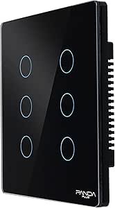 Interruptor Inteligente Touch 1,2,3 e 6 Botões Teclas 4x2 e 4x4 Alexa Google Wifi App Tuya Pandaplus Controle de Voz Automação Bivolt (Preto 6 Botões)   Ferramentas e Materiais de Construção